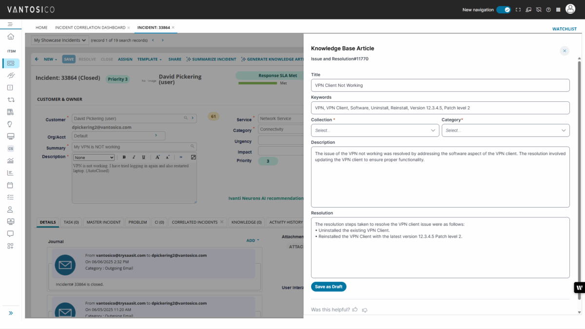 Captura imagen IA de Ivanti Neurons for ITSM