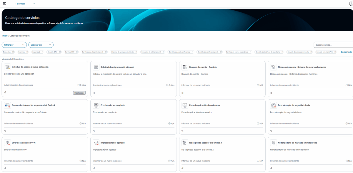 Catálogo servicios Ivanti Neurons for ITSM